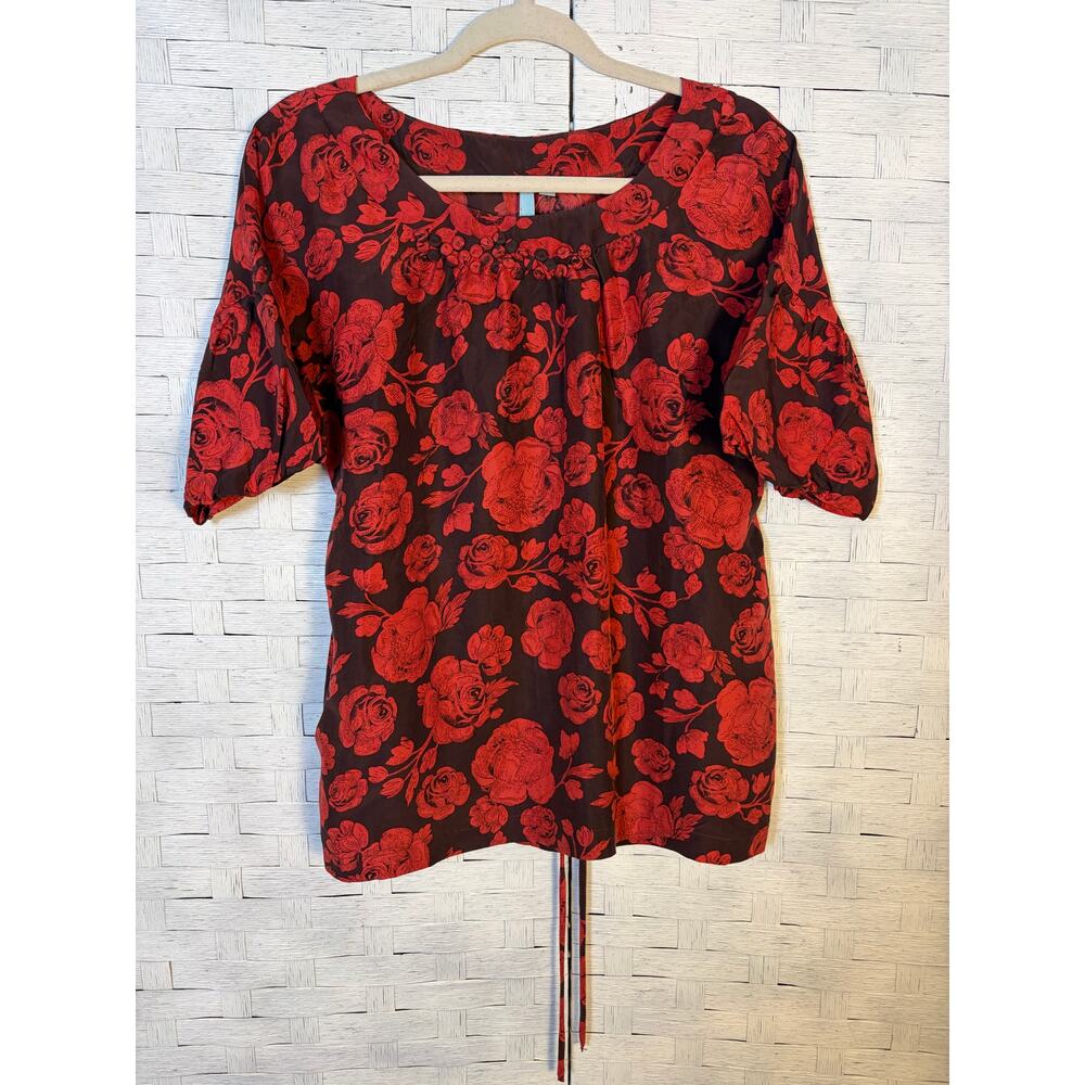 Aquarius women's silk blouse ballon sleeve floral pattern feminine Romantic ￼